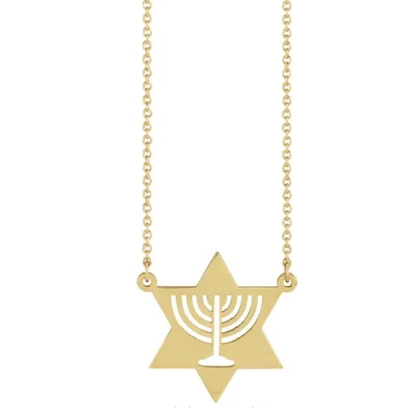 14K Yellow Menorah Star 16" Necklace - Picture 2 of 6